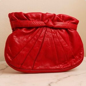 Vintage 80’s  Cherry Red leather clutch shoulder bag Oversized viva California